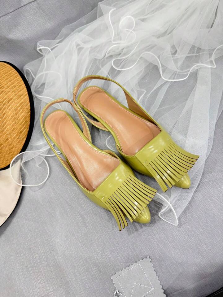 CM-SHS444220 Women Trendy Seoul Style Tassel Design Ankle Strap Flat Shoes - Green