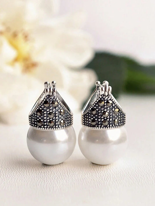 CM-AE150228 925 Sterling Silver Dainty Cultured Pearl Drop Dangle Earrings