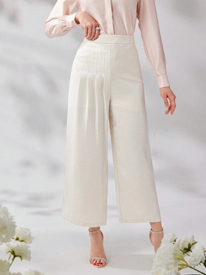 CM-BS679778 Women Elegant Seoul Style Solid Color High Waist Wide Leg Trousers - Apricot