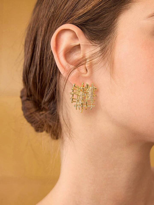 CM-AXS494977 Women Trendy Seoul Style 18K Gold Plated Braided Zirconia Earrings - Yellow Gold