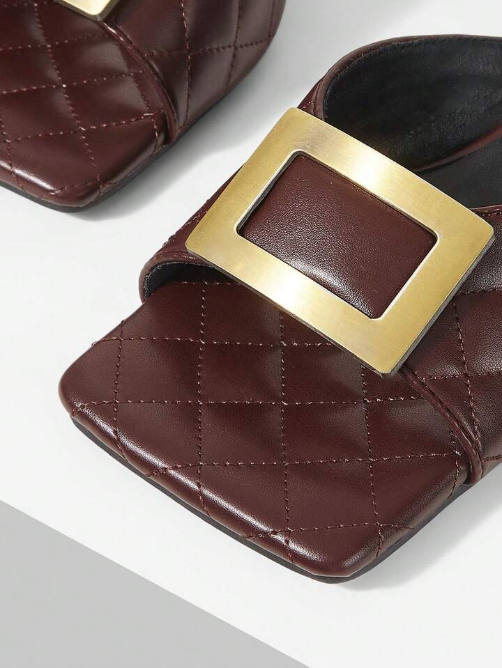 CM-SHS022406 Women Trendy Seoul Style Colorblock Square Toe High Heel Sandals - Dark Brown