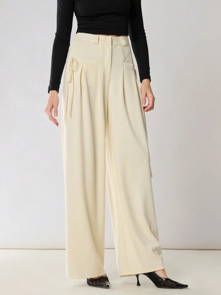CM-BS518013 Women Casual Seoul Style Solid Color Drawstring Pocket Minimalist Pants - Apricot