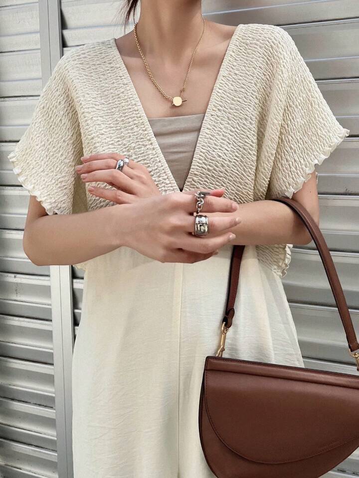 CM-JS653459 Women Trendy Bohemian Style V-Neck With Drawstring Jumpsuit Trousers - Beige