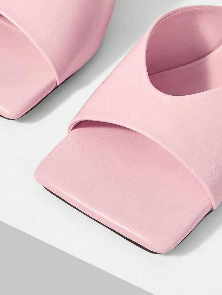 CM-SHS377610 Women Trendy Seoul Style Minimalist Open Toe Low Heel Pumps - Pink