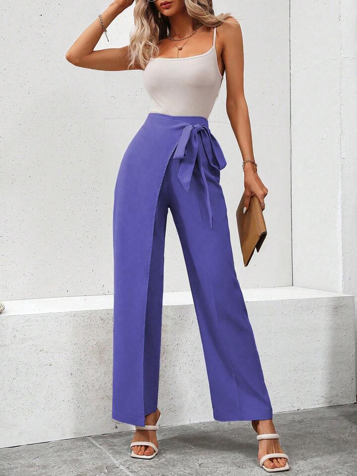 CM-BS881761 Women Casual Seoul Style High Waist Knot Side Pants - Purple