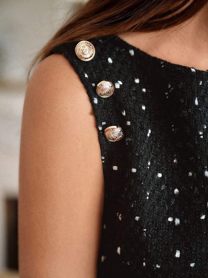 CM-DS001040 Women Elegant Seoul Style Round Neck Sleeveless Polka Dot Print Ruffle Hem Dress