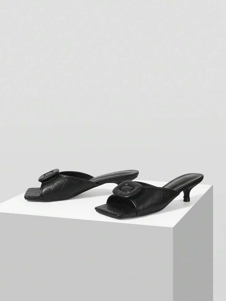 CM-SHS743795 Women Trendy Seoul Style Square Toe Low Heel Sandals - Black