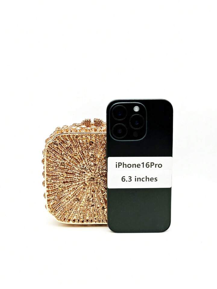 CM-BGS037116 Women Elegant Seoul Style Mini Square Box Rhinestone Clutch Purse - Gold