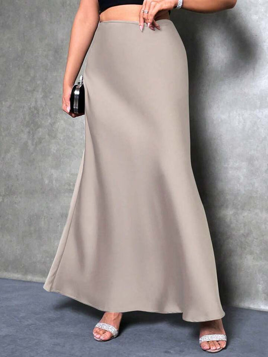 CM-BS449799 Women Casual Seoul Style Solid Asymmetrical Mermaid Hem Skirt - Apricot