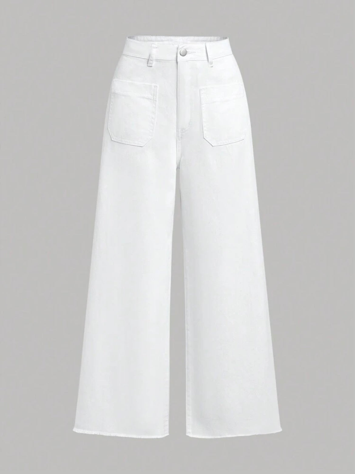 CM-BS109620 Women Casual Seoul Style Double Pockets Loose Wide Leg Mom Fit Jeans - White