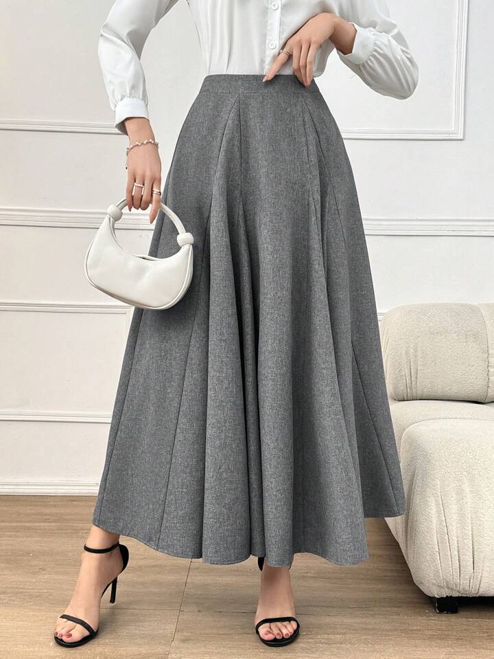 CM-BS211565 Women Elegant Seoul Style High Waist Loose Flare Skirt - Gray