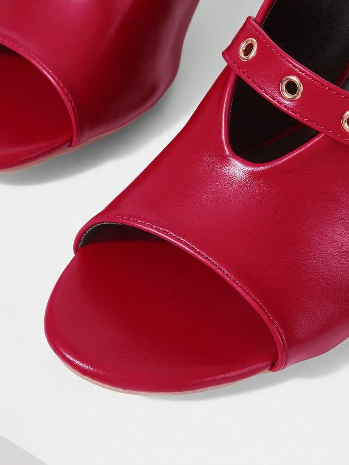 CM-SHS288176 Women Trendy Seoul Style Strap Square Heel High Heel Sandals - Red