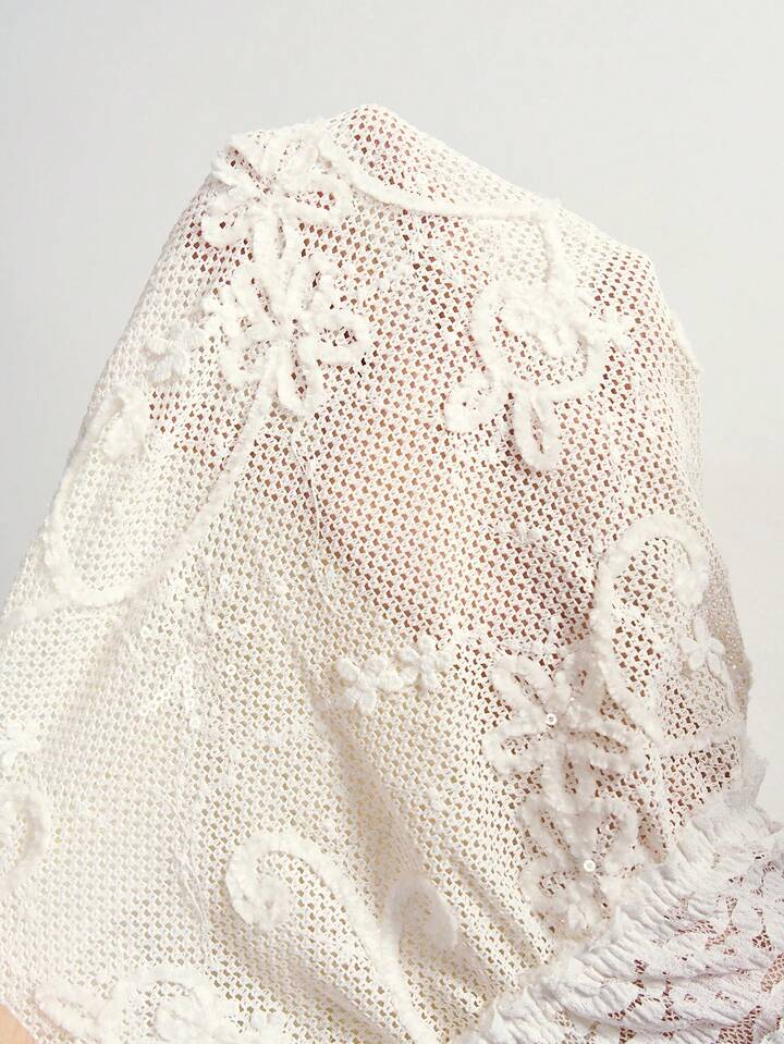 CM-BS740990 Women Trendy Bohemian Style Solid Color Knit Contrast Lace Wide Leg Pants - Apricot