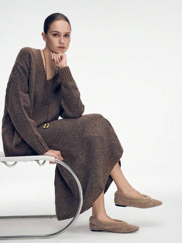 CM-SHS559490 Women Trendy Seoul Style Plush Pointed Toe Flats - Apricot