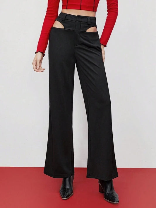 CM-BS398449 Women Elegant Seoul Style High Waist Hollow Out Pants - Black