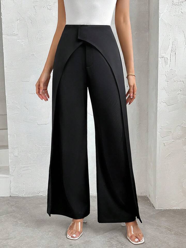 CM-BS172200 Women Casual Seoul Style Solid Color High Waist Long Pants - Black