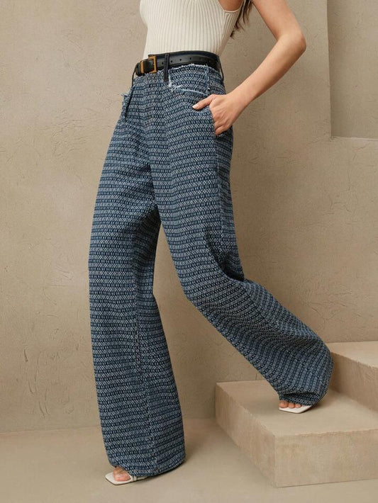 CM-BS334678 Women Casual Seoul Style Striped Pocket Straight Loose Denim Jeans - Baby Blue