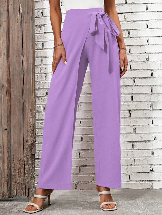 CM-BS627173 Women Casual Seoul Style Side Tie High Waist Straight Leg Pants - Mauve Purple