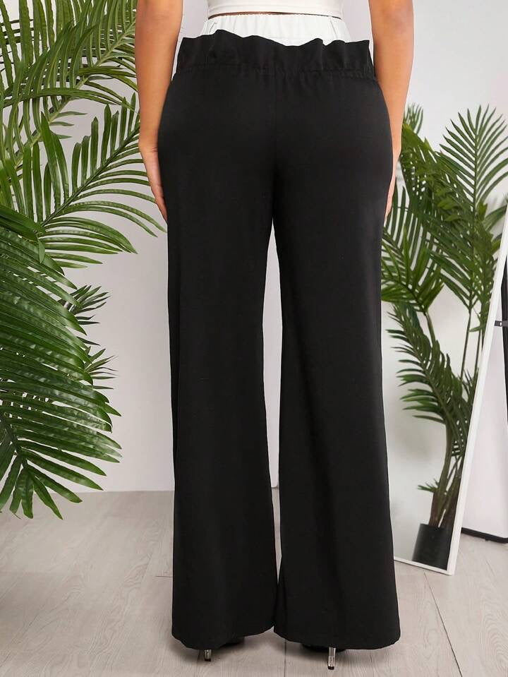 CM-BS924414 Women Casual Seoul Style Contrast Color Elastic Waist Wide Leg Pants