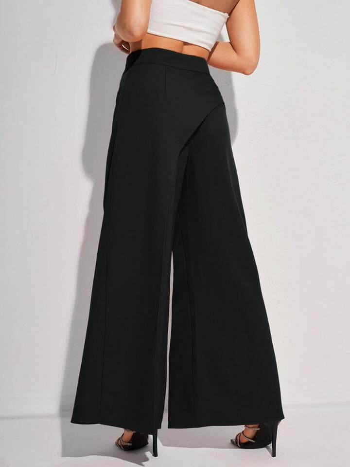 CM-BS288553 Women Elegant Seoul Style Solid Color High Waist Wide Leg Long Pants - Black