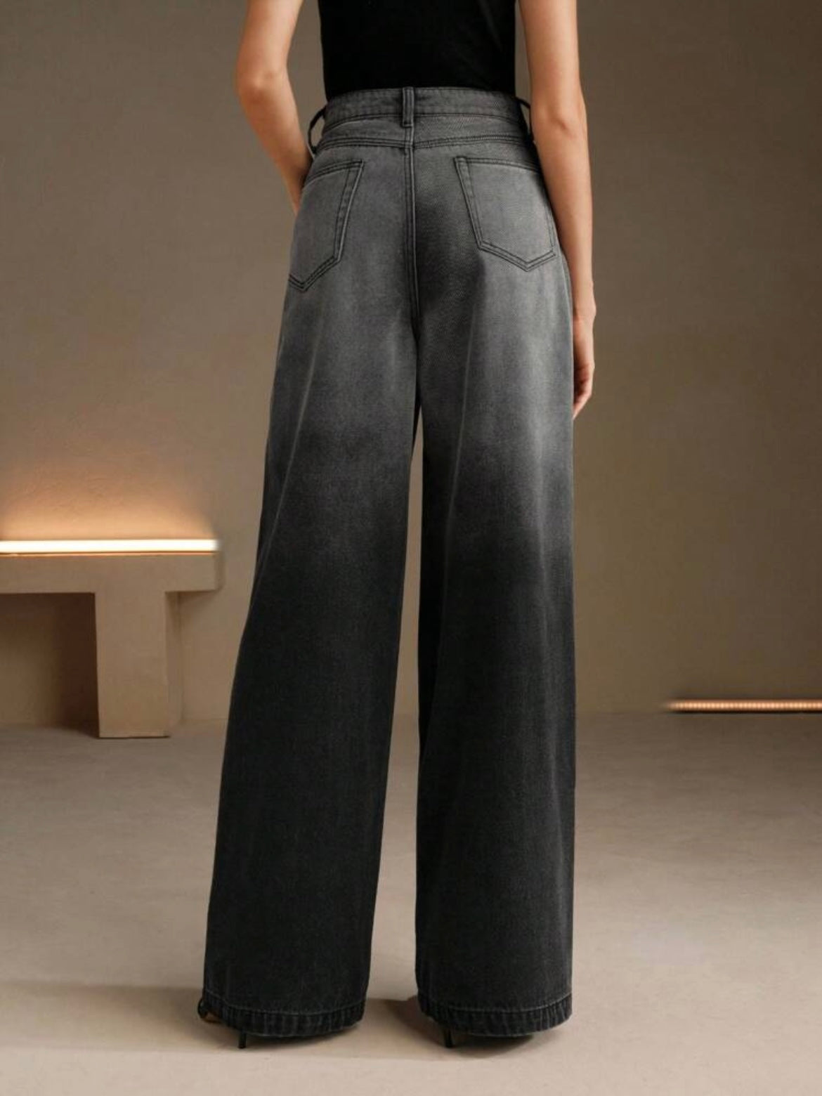 CM-BS998521 Women Casual SeouL Style Tie Dye Tie-Dye High Waist Wide Leg Jeans - Black