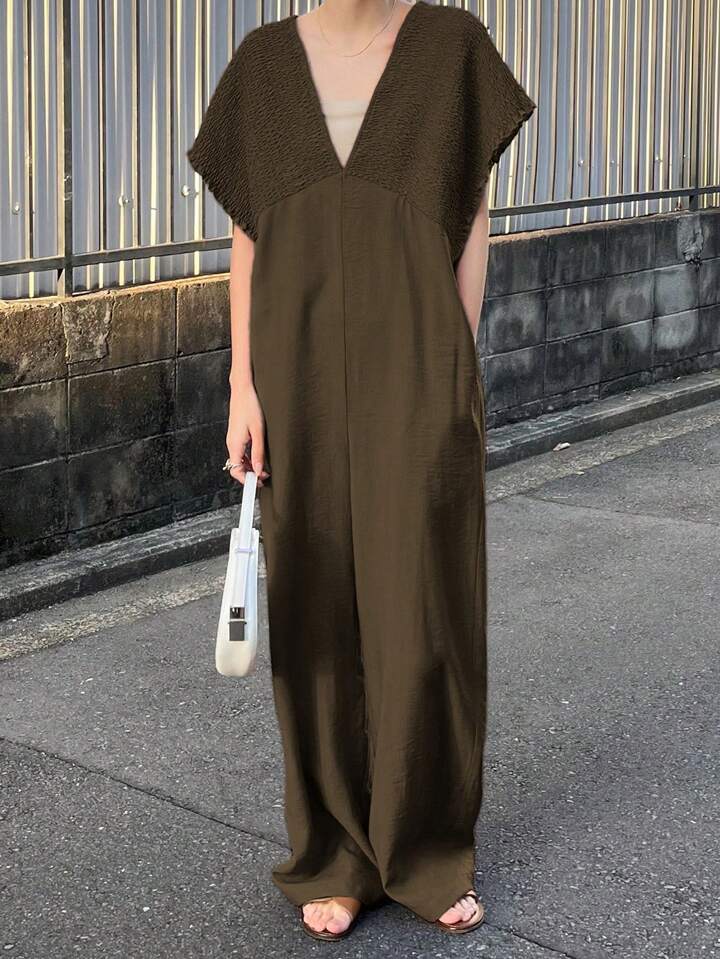 CM-JS692562 Women Trendy Bohemian Style V-Neck With Drawstring Jumpsuit Trousers - Olive Green