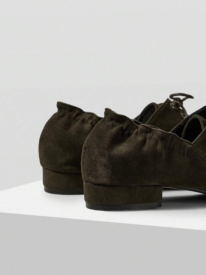 CM-SHS160503 Women Trendy Seoul Style Pointed Toe Criss-Cross Strap Low Heel Flats - Dark Green