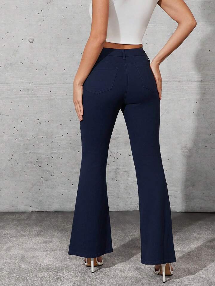 CM-BS727777 Women Casual Seoul Style Pinstripe Low Rise Boot Cut Flare Leg Jeans - Royal Blue