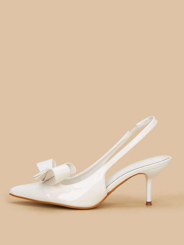 CM-SHS306007 Women Trendy Seoul Style Patent Leather Closed Toe Bowknot Strap Stiletto High Heel Sandals - White