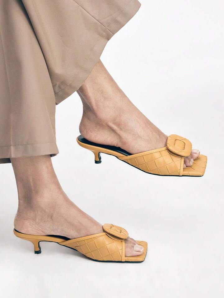 CM-SHS773826 Women Trendy Seoul Style Square Toe Low Heel Sandals - Khaki