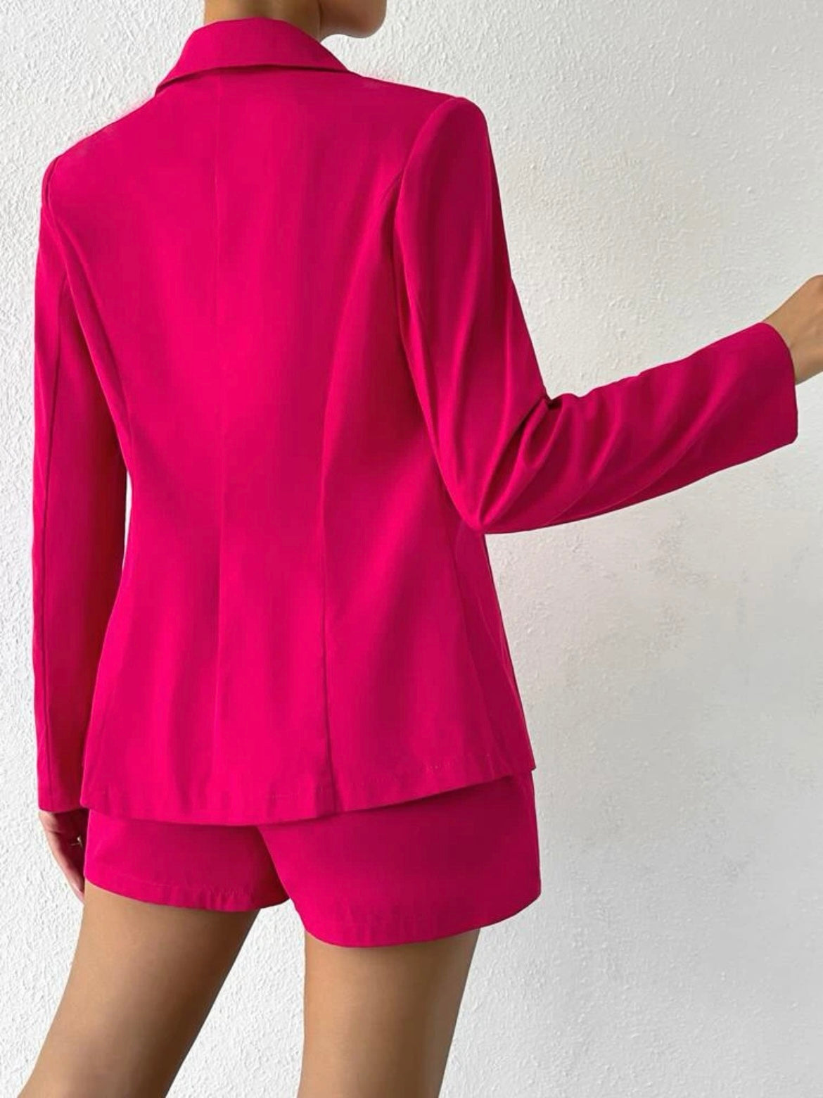 CM-SS128304 Women Elegant Seoul Style Lapel Neck Single Button Blazer With Shorts - Hot Pink