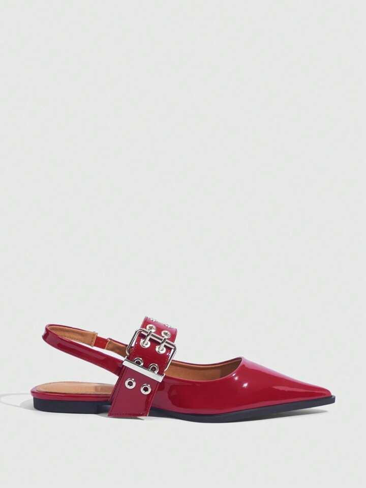 CM-SHS175155 Women Trendy Seoul Style Patent Leather Pointed Toe Flat Shoes - Burgundy