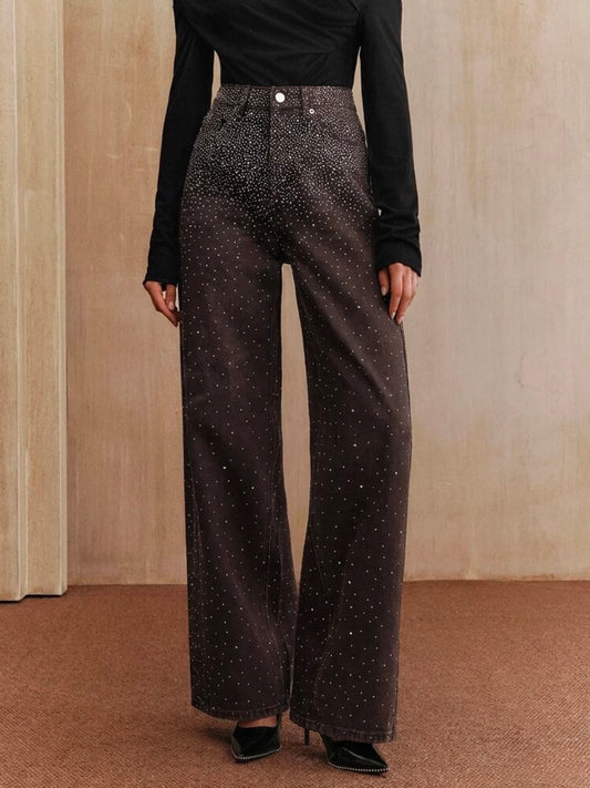 CM-BS908579 Women Elegant Seoul Style Mid Waist Baggy Flared Leg Pants - Brown