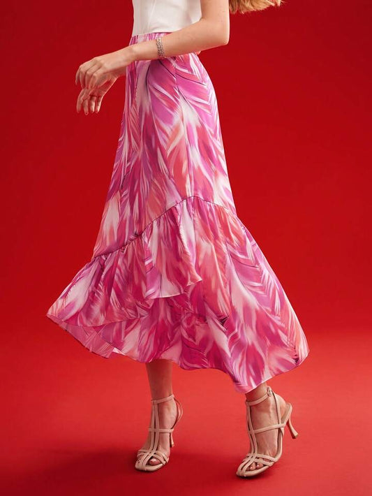 CM-BS335889 Elegant Seoul Style Premium Plant Printed Asymmetrical Ruffle Hem Skirt