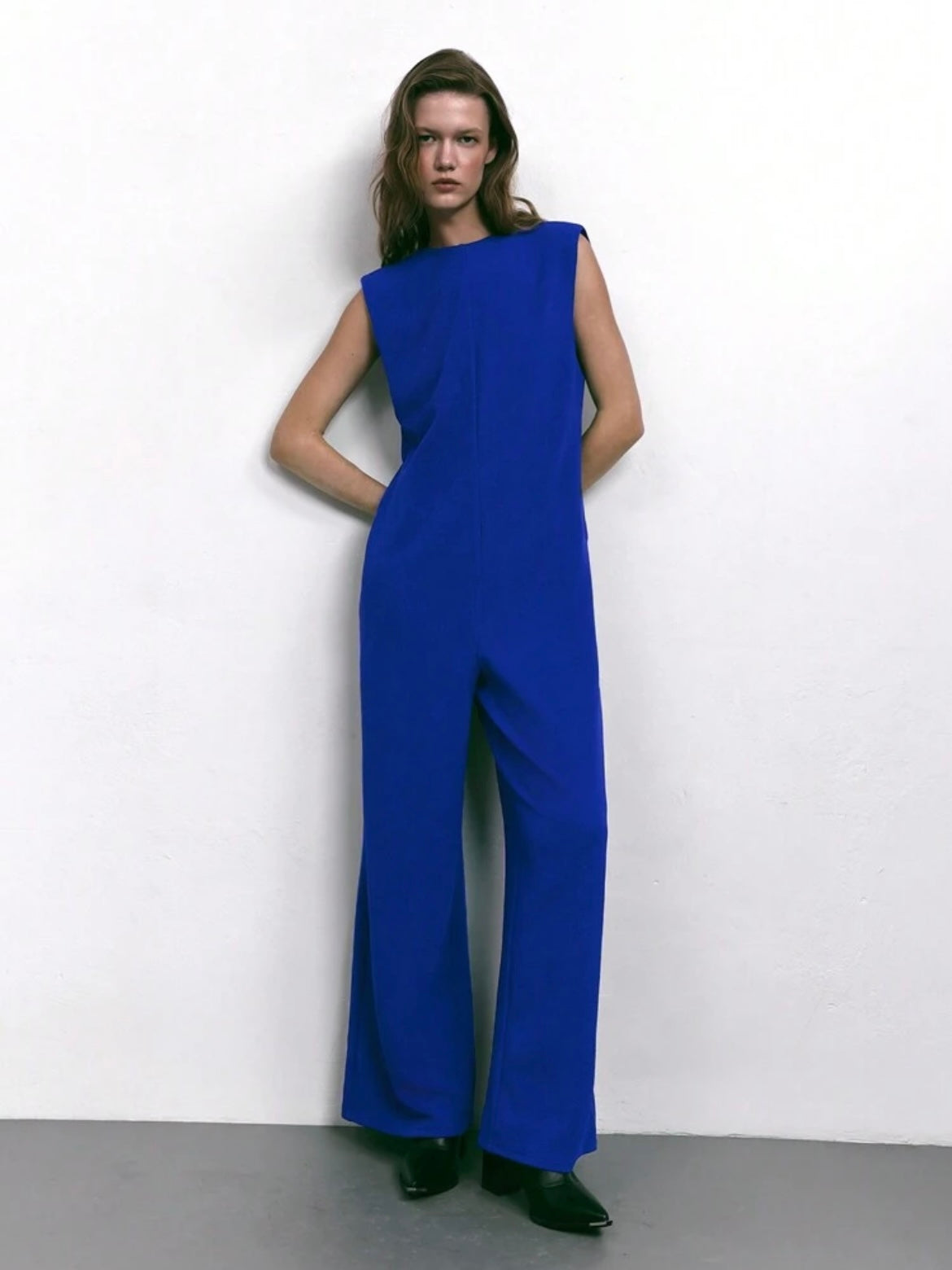 CM-JS727529 Women Casual Seoul Style Round Neck Sleeveless Cutout Back Loose Jumpsuit - Royal Blue