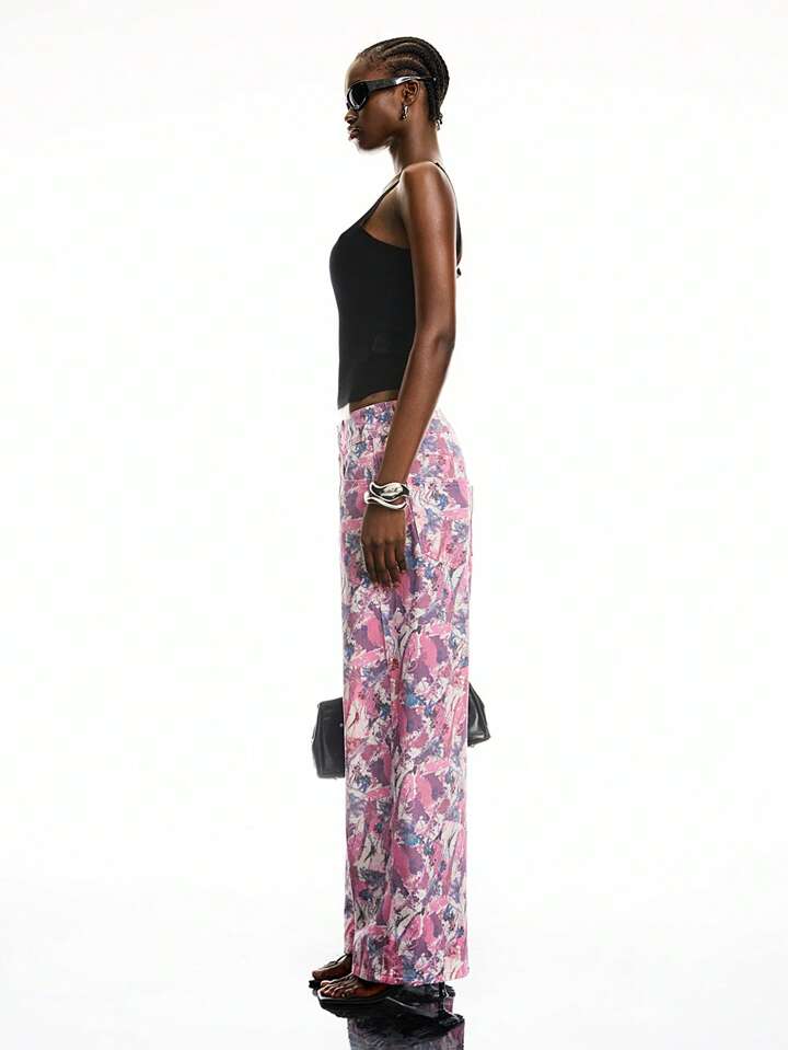 CM-BS369754 Women Casual Seoul Style Low Waist Multicolor All-Over Print Straight Leg Jeans