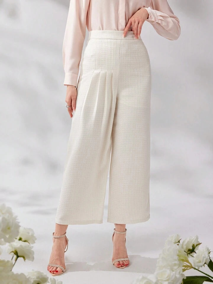 CM-BS679778 Women Elegant Seoul Style Solid Color High Waist Wide Leg Trousers - Apricot