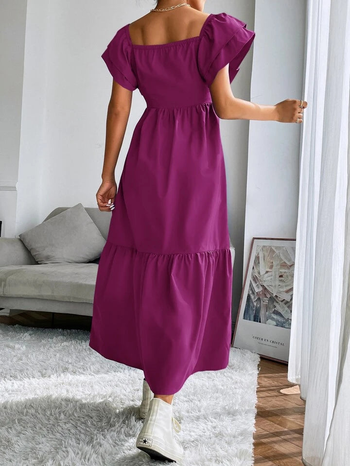 CM-DS813851 Women Trendy Bohemian Style Layered Sleeve Ruffle Hem Dress - Purple