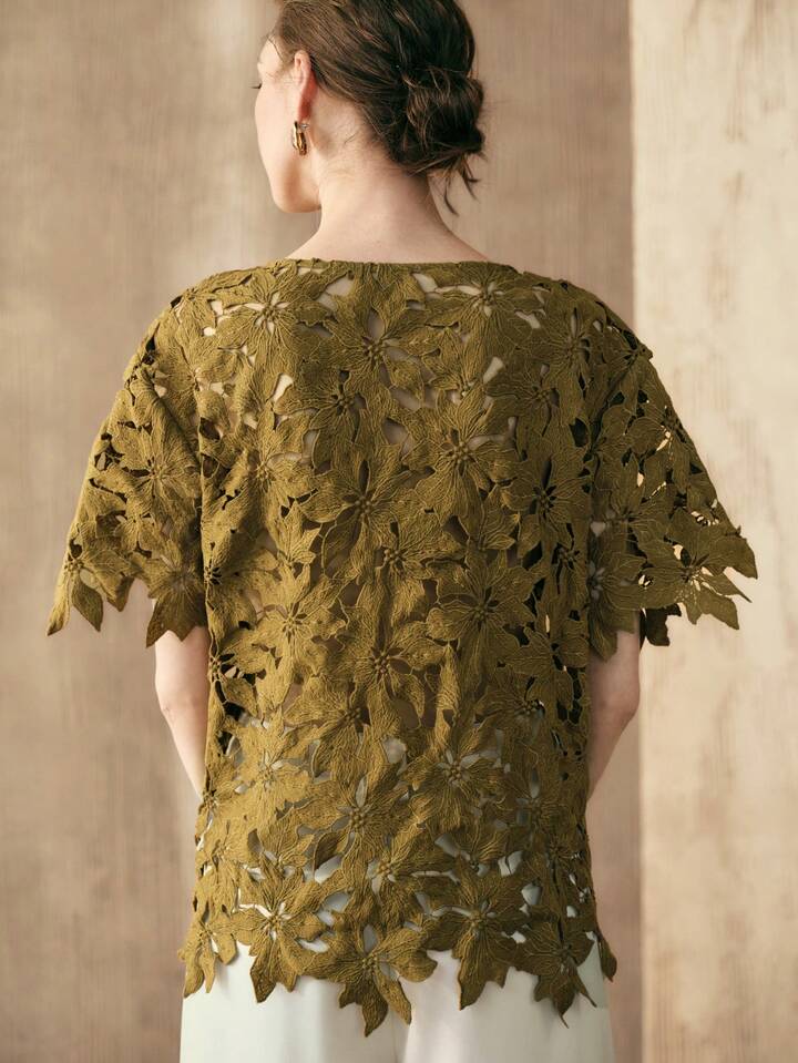 CM-TS431295 Women Trendy Bohemian Style Embroidered Round Neck Short Sleeve Top - Green