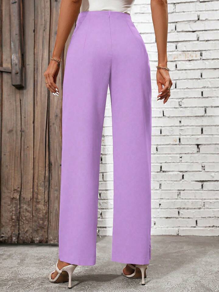 CM-BS627173 Women Casual Seoul Style Side Tie High Waist Straight Leg Pants - Mauve Purple