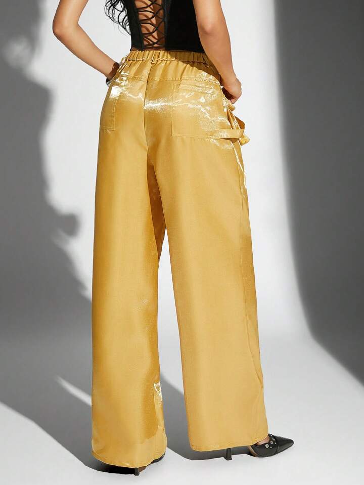 CM-BS021450 Women Elegant Seoul Style High Waist Loose Solid Color Long Straight Leg Pants