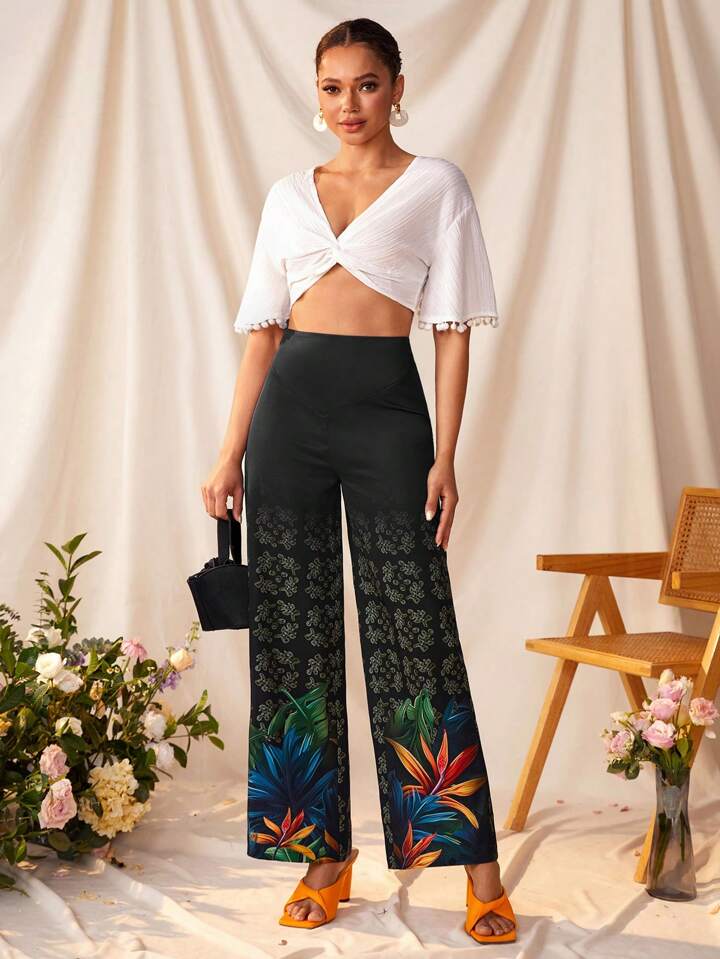 CM-BS420625 Women Trendy Bohemian Style High Waist Ombre Print Wide Leg Pants