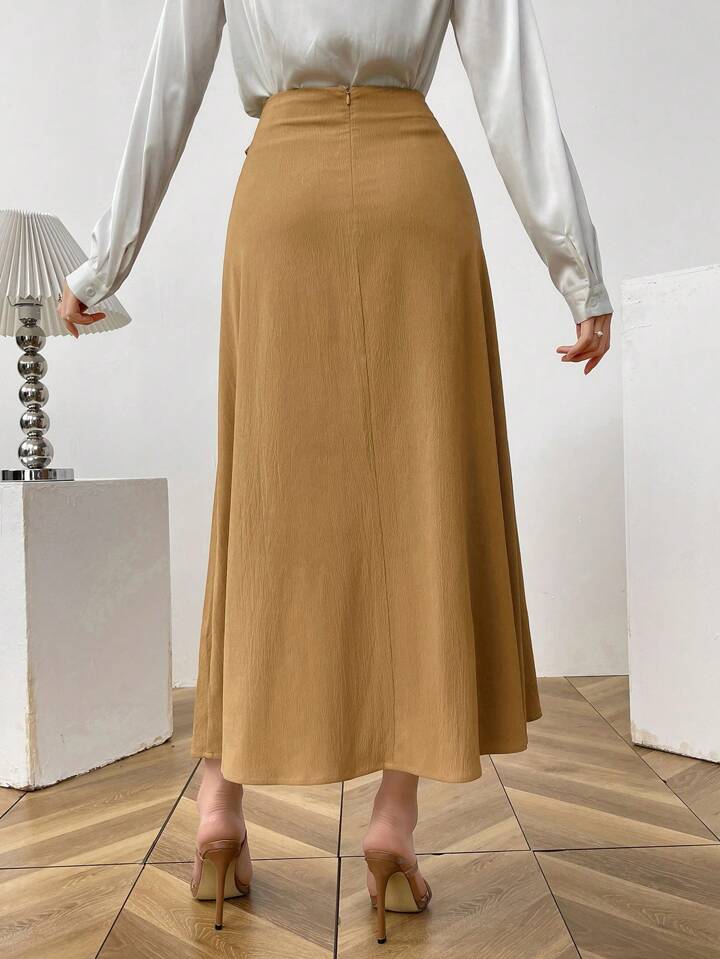 CM-BS198941 Women Casual Seoul Style Minimalist High Waist A-Line Long Skirt