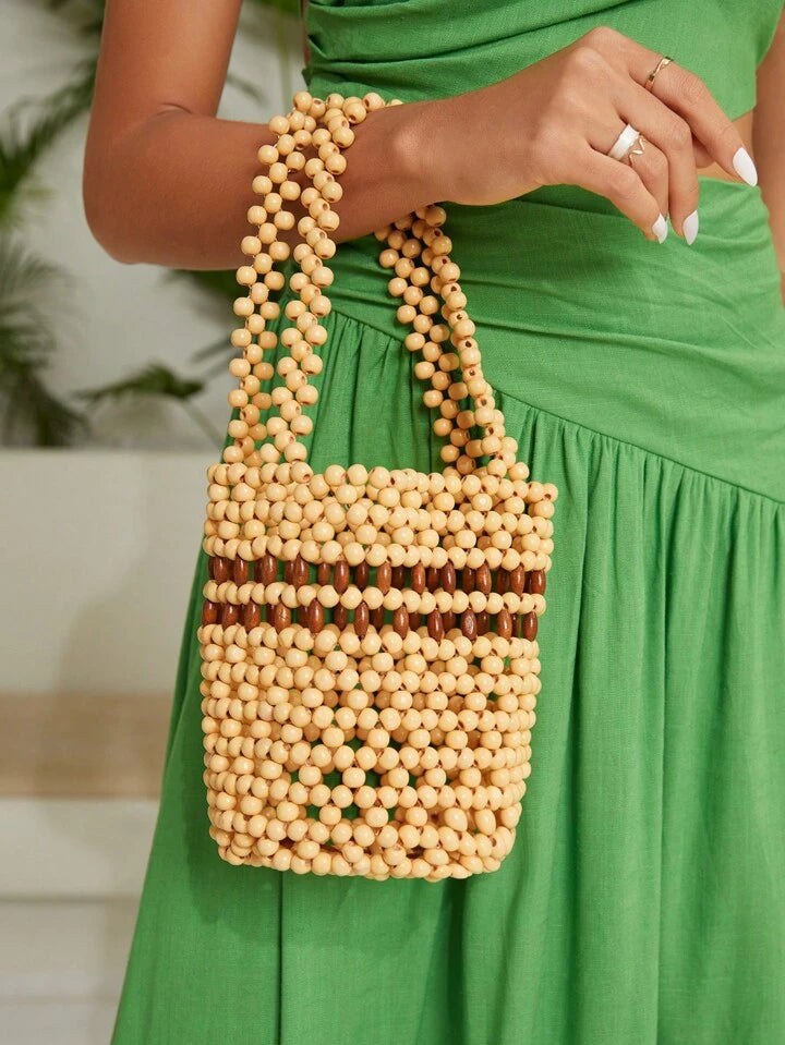 CM-BGS766092 Women Trendy Bohemian Style Small Colorblock Beaded Design Shoulder Bag
