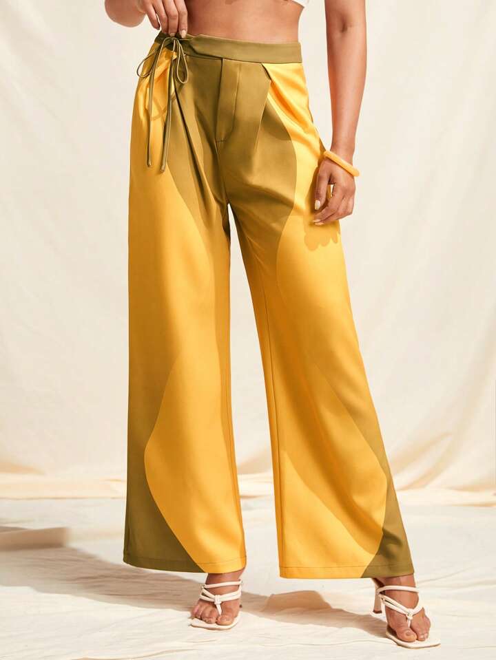 CM-BS967042 Women Casual Seoul Style High Waist Printed Loose Pants - Yellow