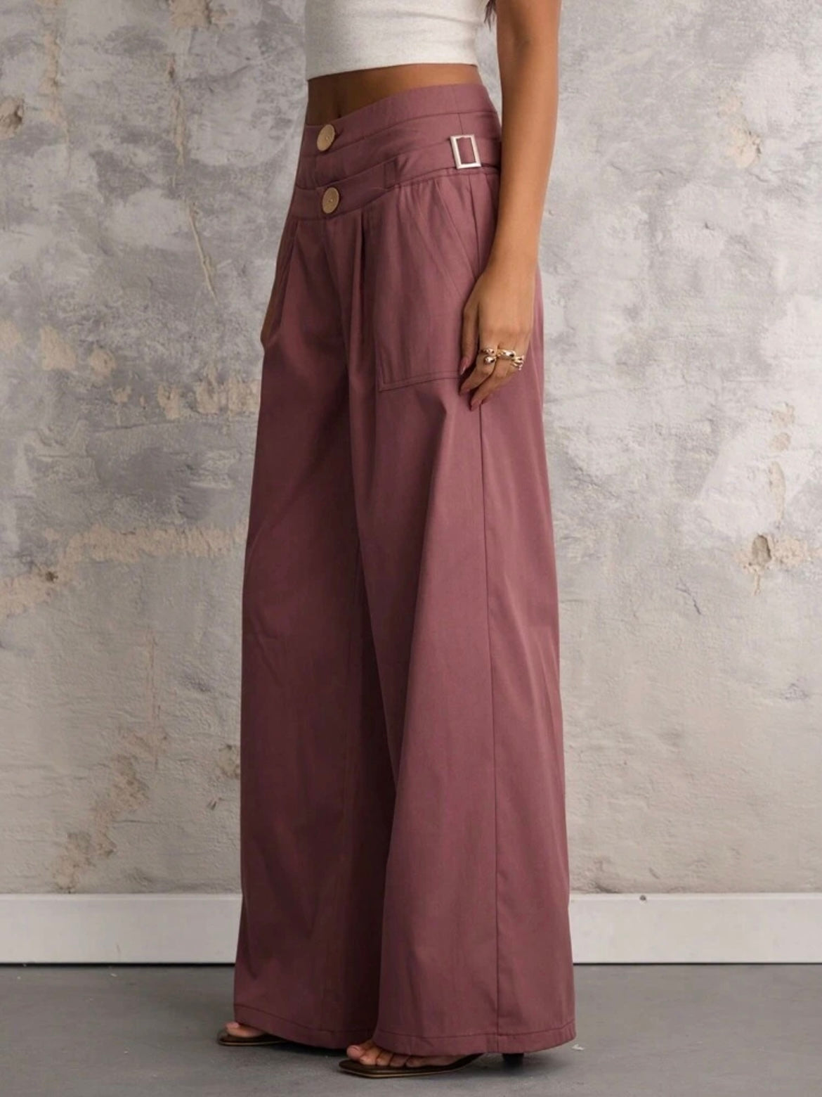 CM-BS712995 Women Casual Seoul Style Solid Color Double Waist Wide Leg Pants