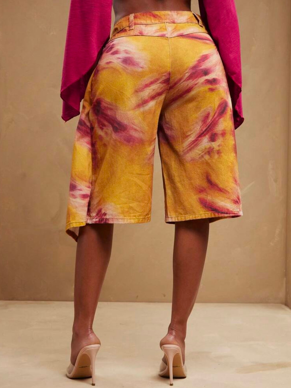 CM-BS733636 Women Casual Seoul Style Mid Waist Crossover Tie Dye Skirt Loose Baggy Denim Short