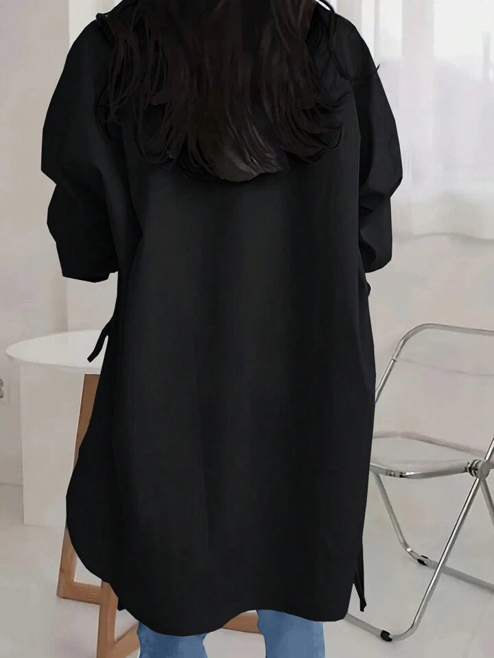 CM-TS788681 Women Casual Seoul Style Shirt Collar Batwing Long Sleeve Loose Shirt - Black