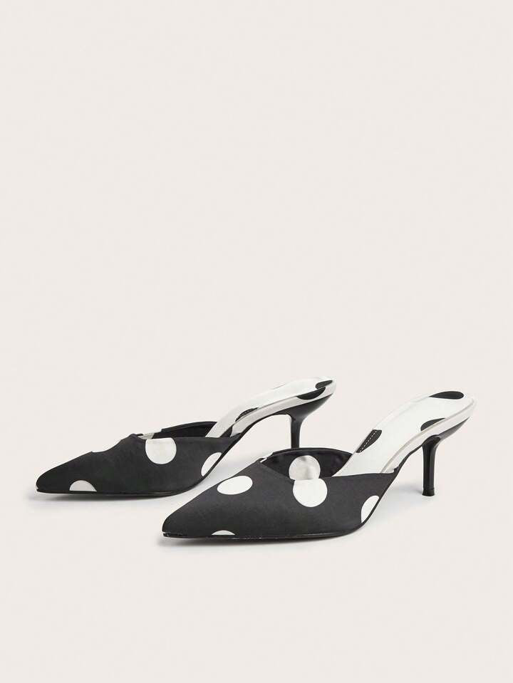 CM-SHS707400 Women Trendy Seoul Style Polka Dot Pointy Toe Backless Stiletto High Heels