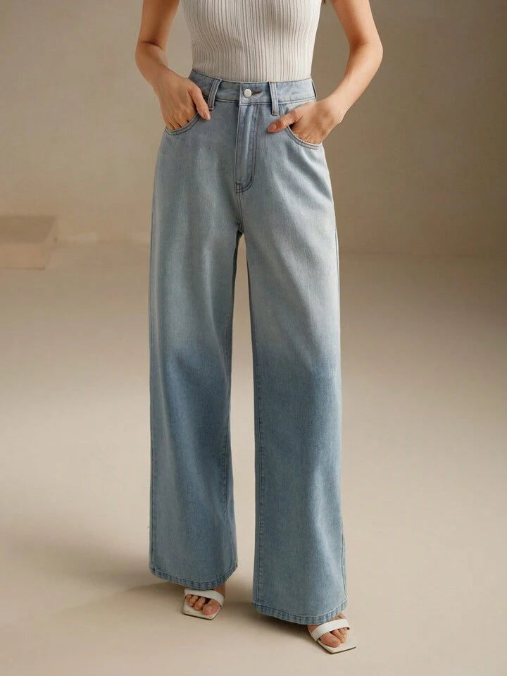 CM-BS651105 Women Casual Seoul Style Ombre High Waist Flare Leg Jeans - Blue